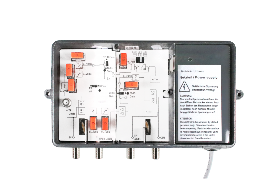 HVO 1244 P, KDG D4.4, 1,2GHz, (Pads) Modularer Verstärker 28/36/44dB, RW 27/31/35dB
