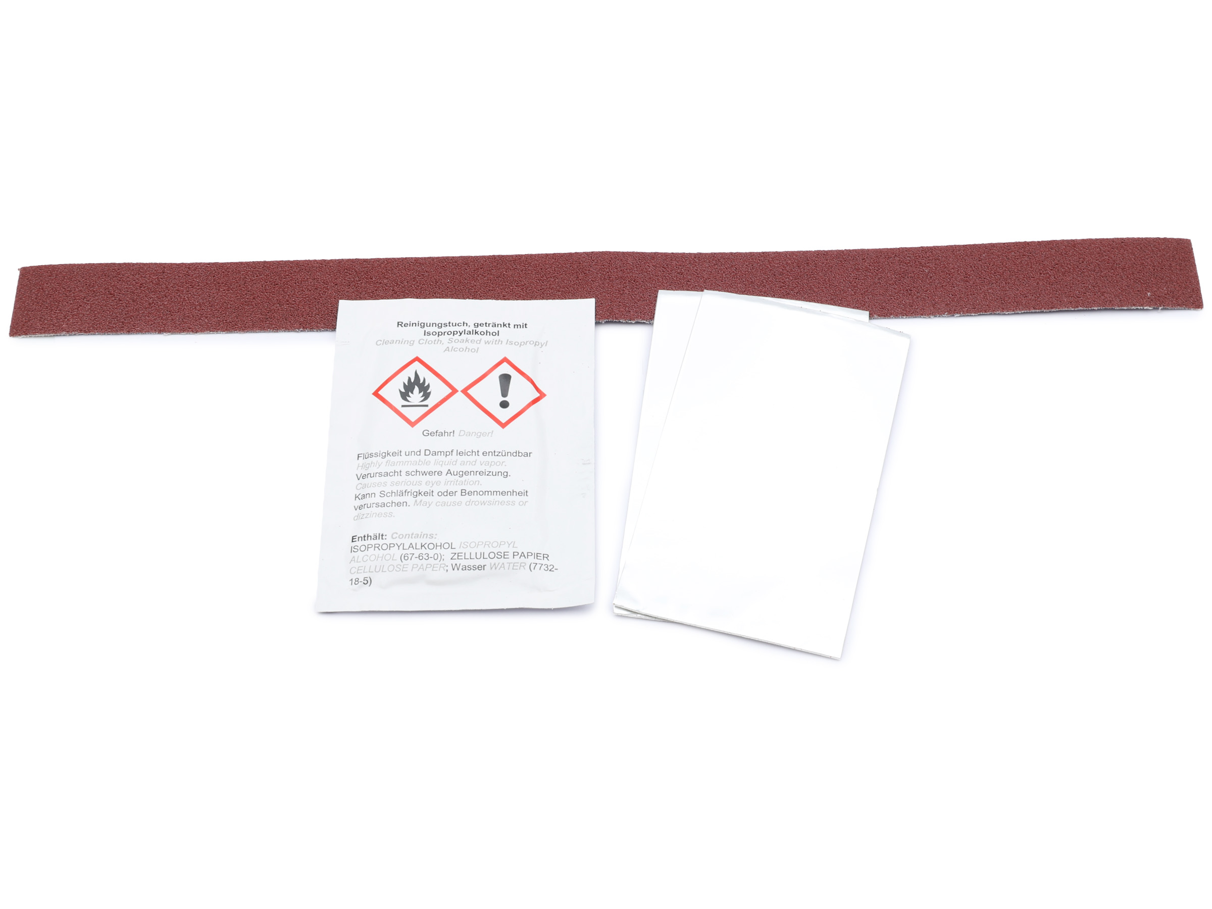 Reinigungsset für Schrumpfschlauch (Schmirgellein, Reinigungstuch & Flammschutzfolie)