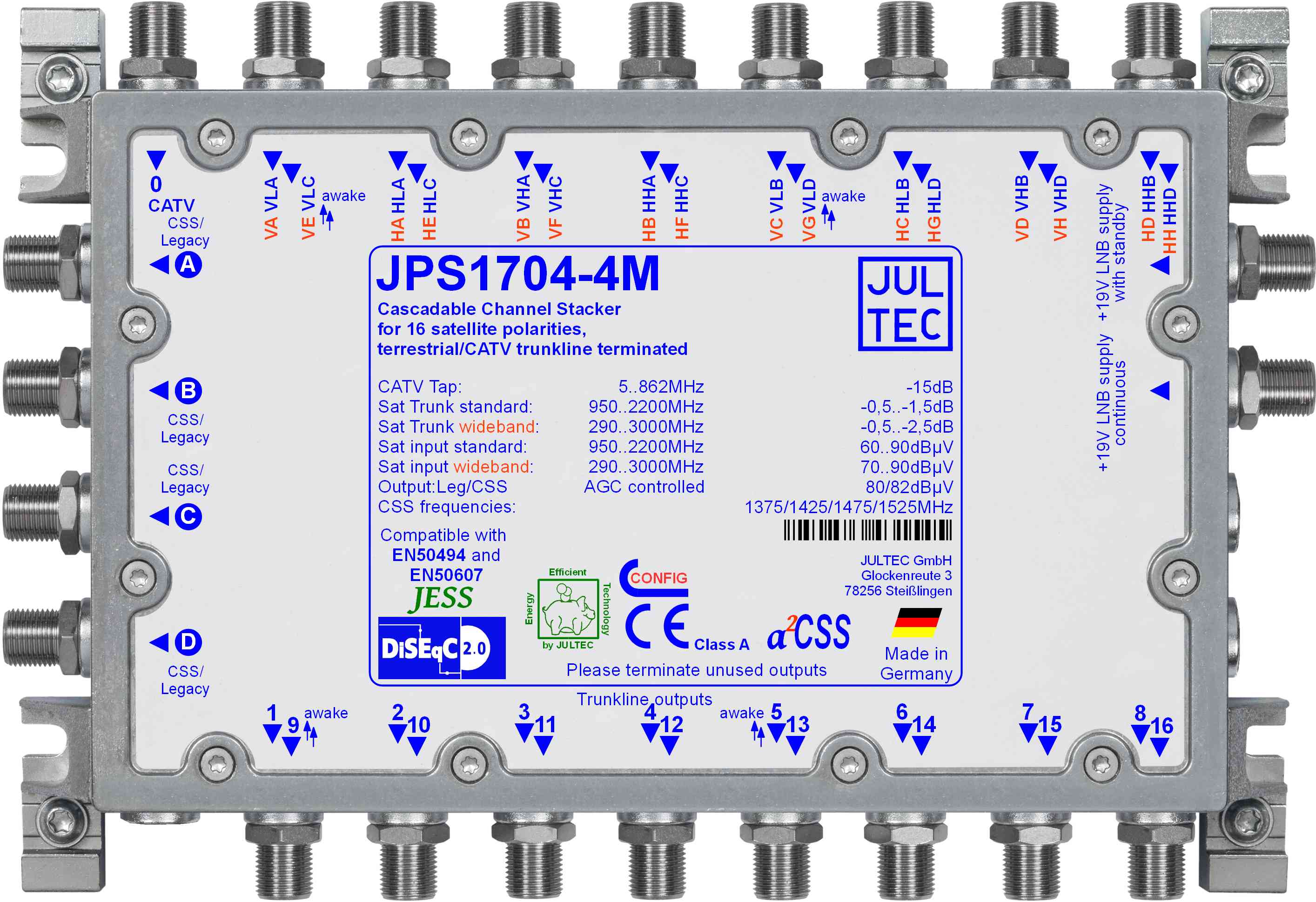 JPS1704-4M Einkabelumsetzer für 4(8) Satelliten, kaskadierbar