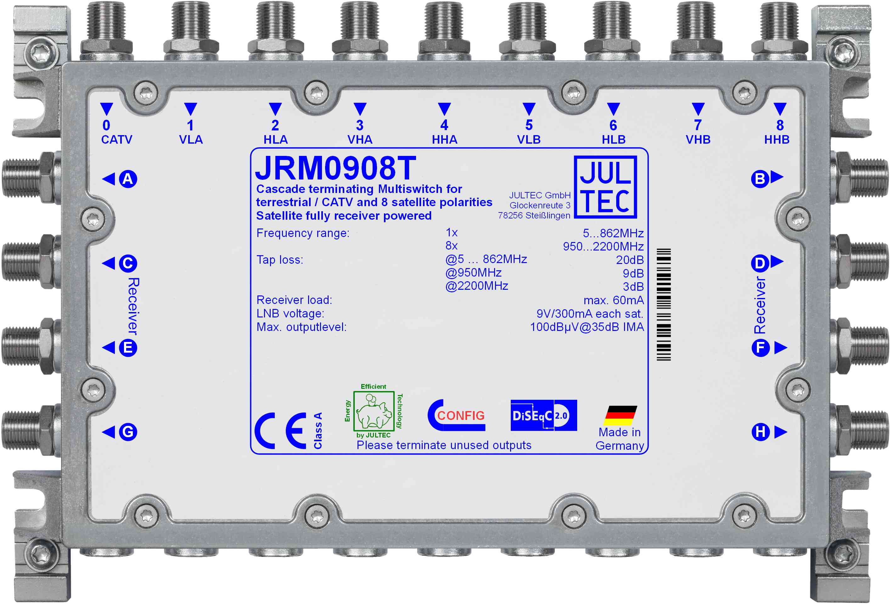 JRM0908T Multischalter 9x8, terminiert, empfängergespeist
