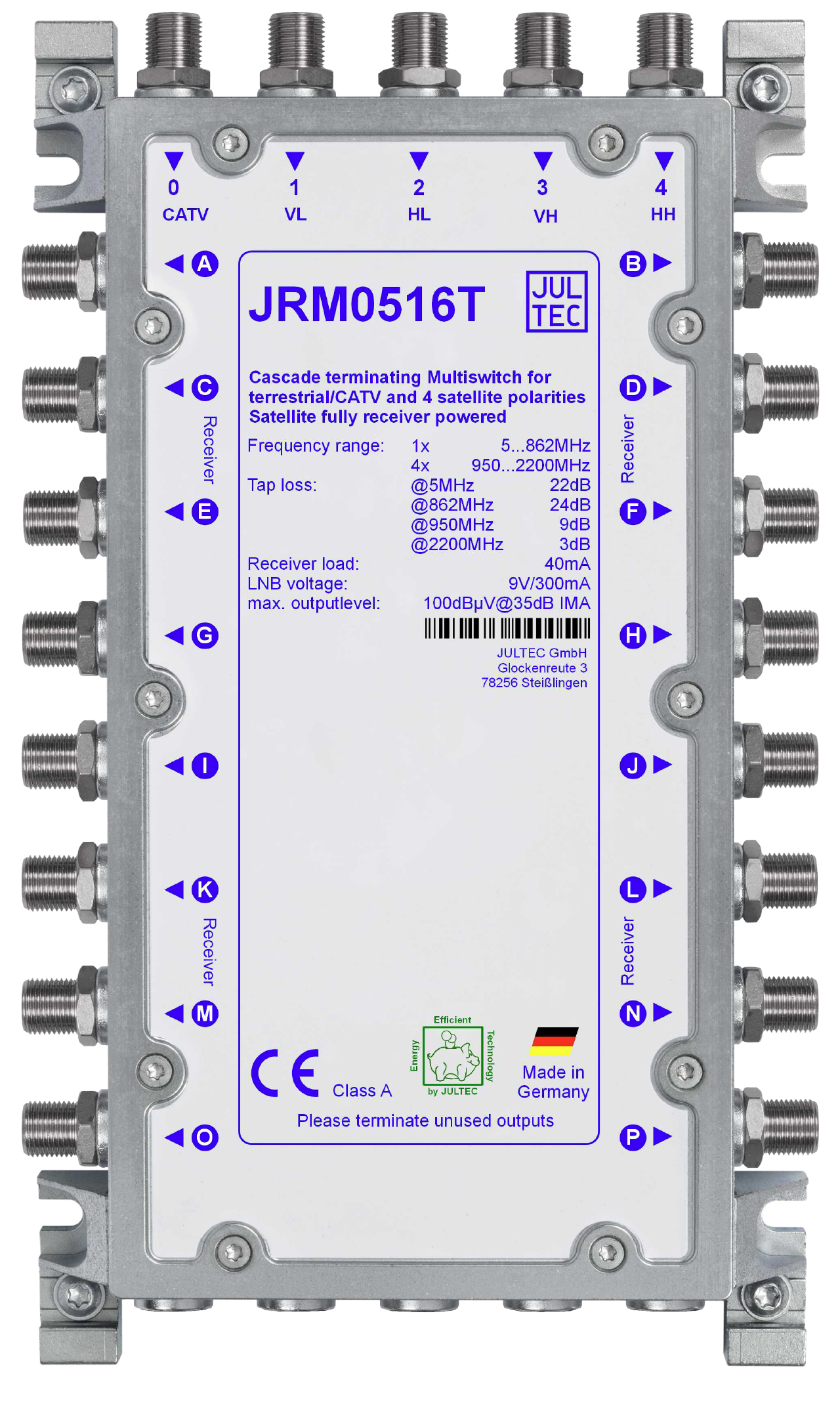 JRM0516T Multischalter 5x16, terminiert, empfängergespeist