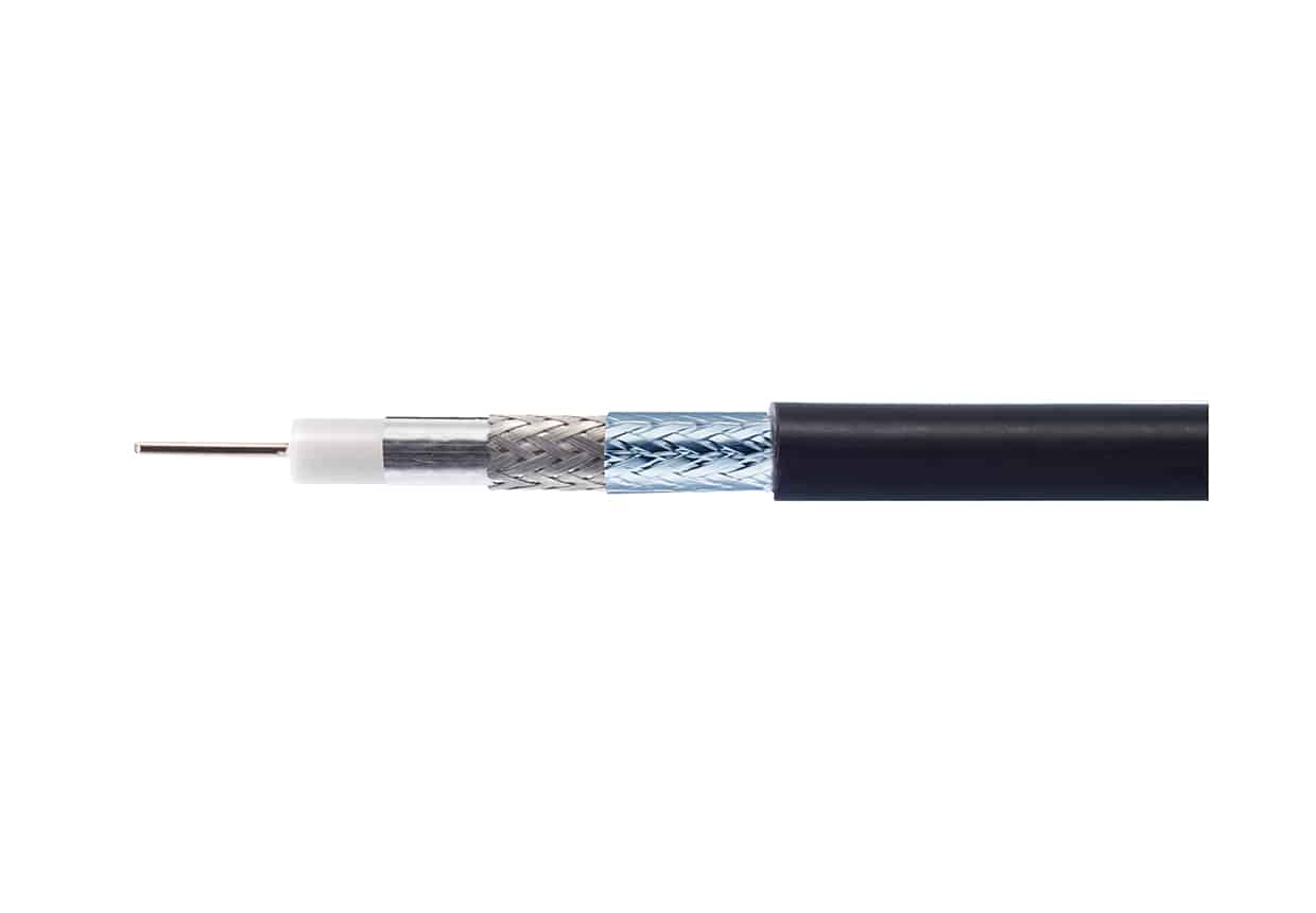 LCD 115 A+ FRNC, 100m Trommel RG6-Koaxialkabel (1,13/4,8), schwarz, UV-beständig