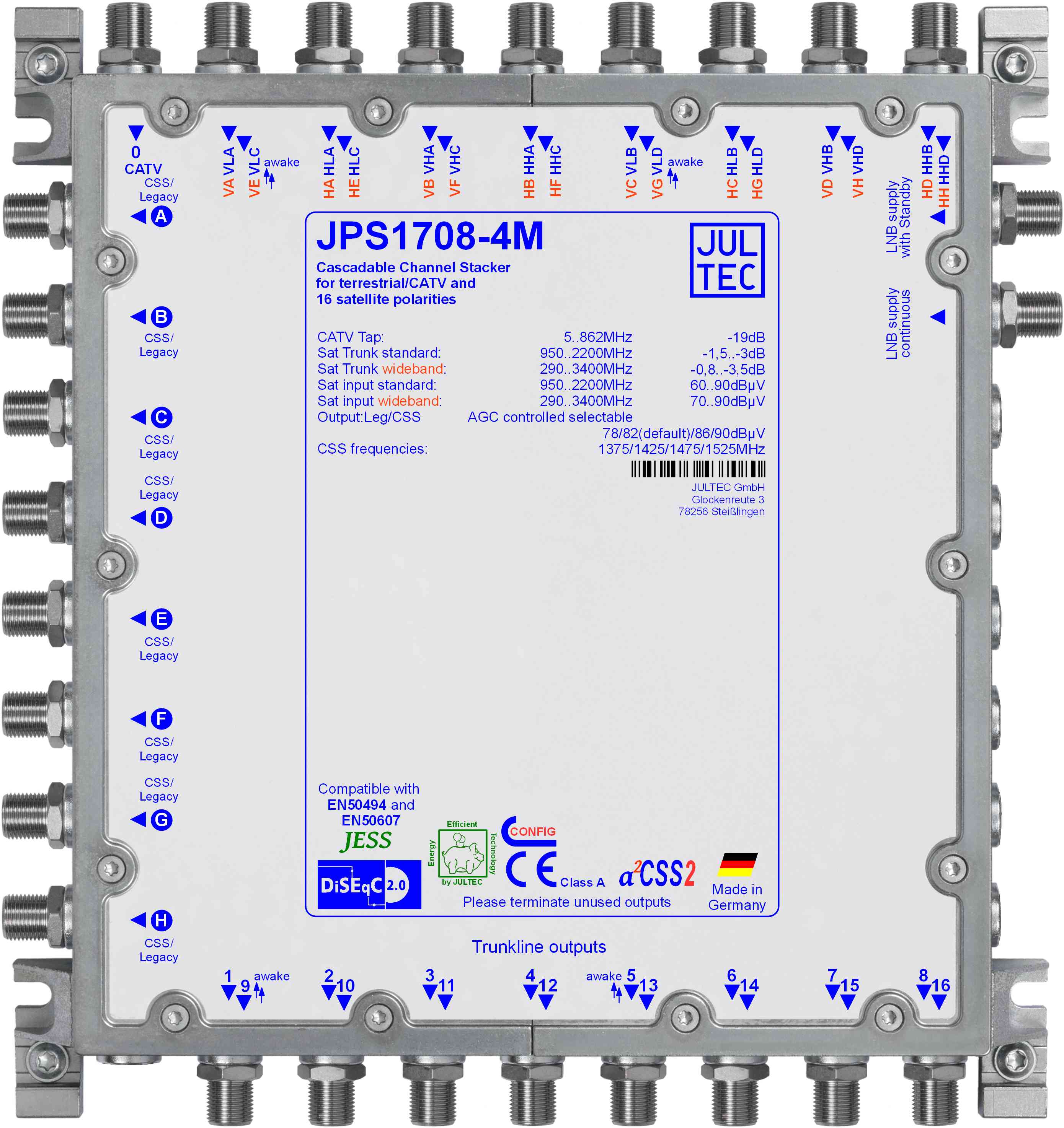 JPS1708-4M Einkabelumsetzer für 4(8) Satelliten, kaskadierbar