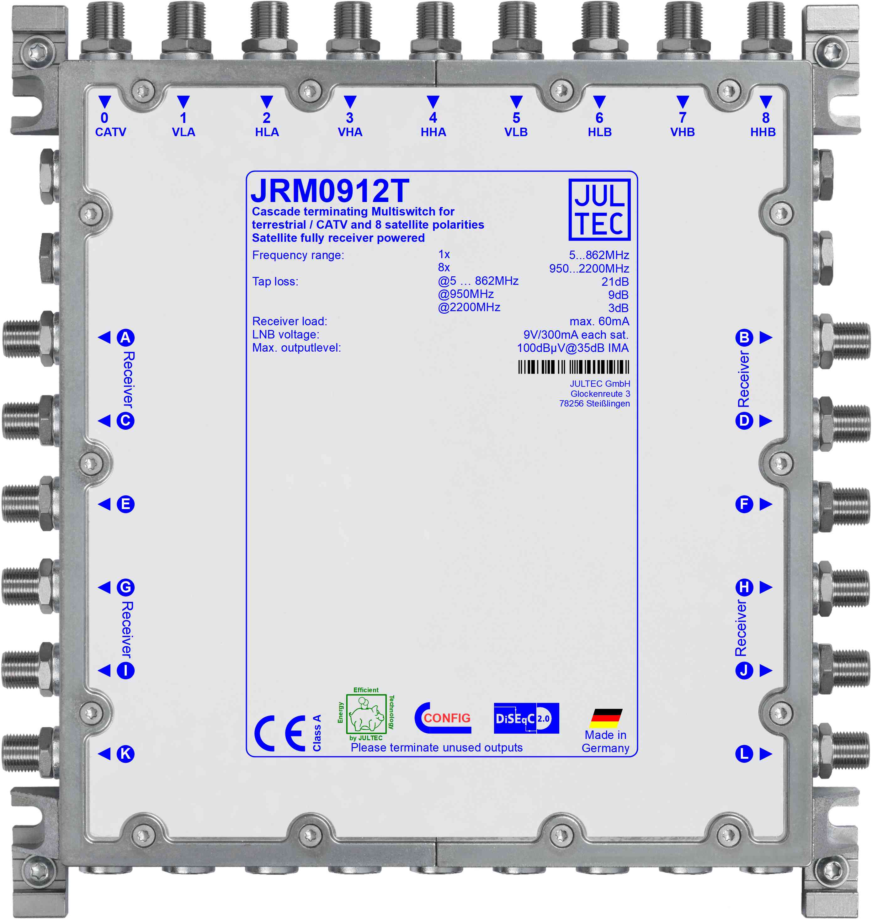 JRM0912T Multischalter 9x12, terminiert, empfängergesp.