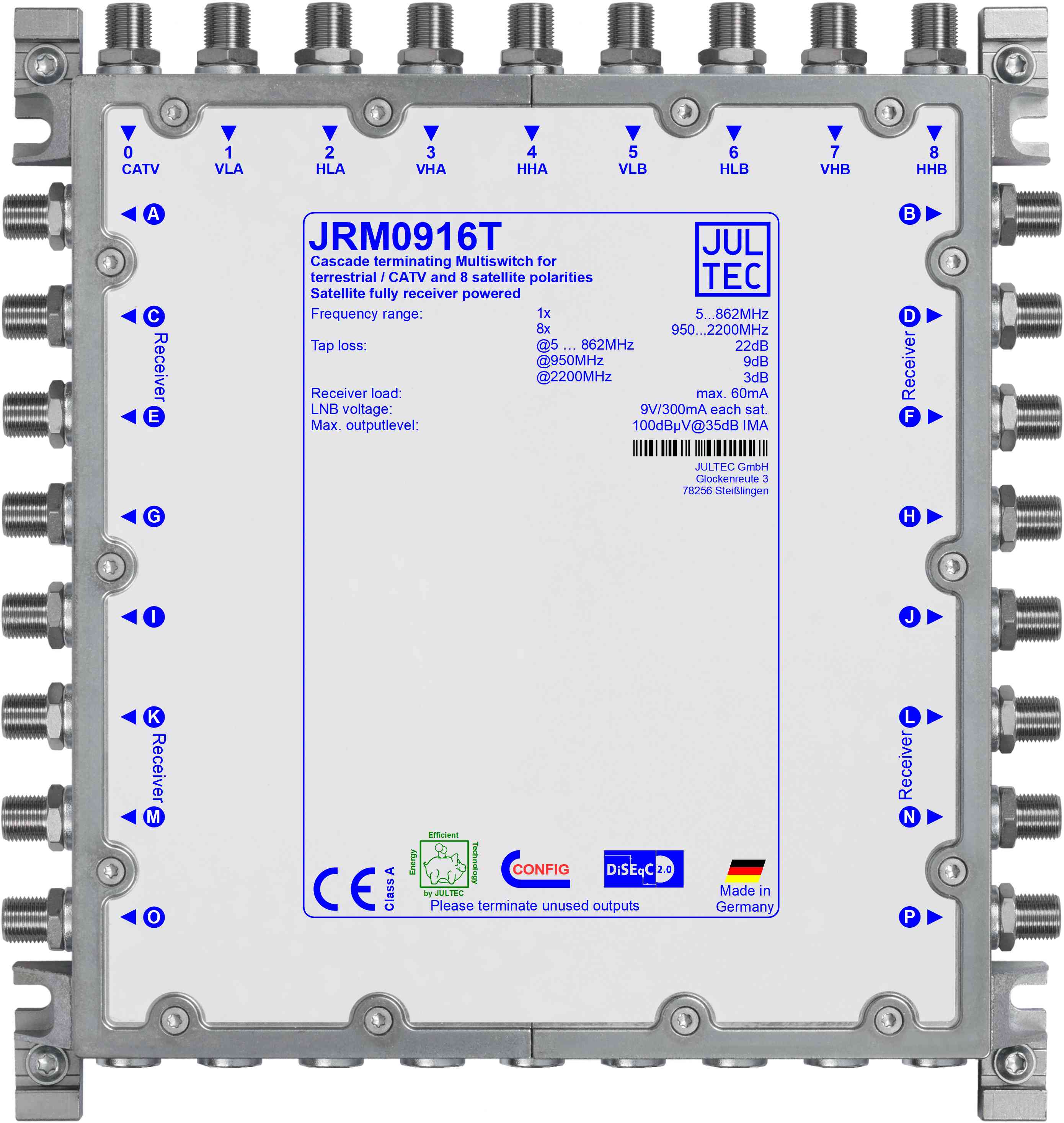 JRM0916T Multischalter 9x16, terminiert, empfängergesp.