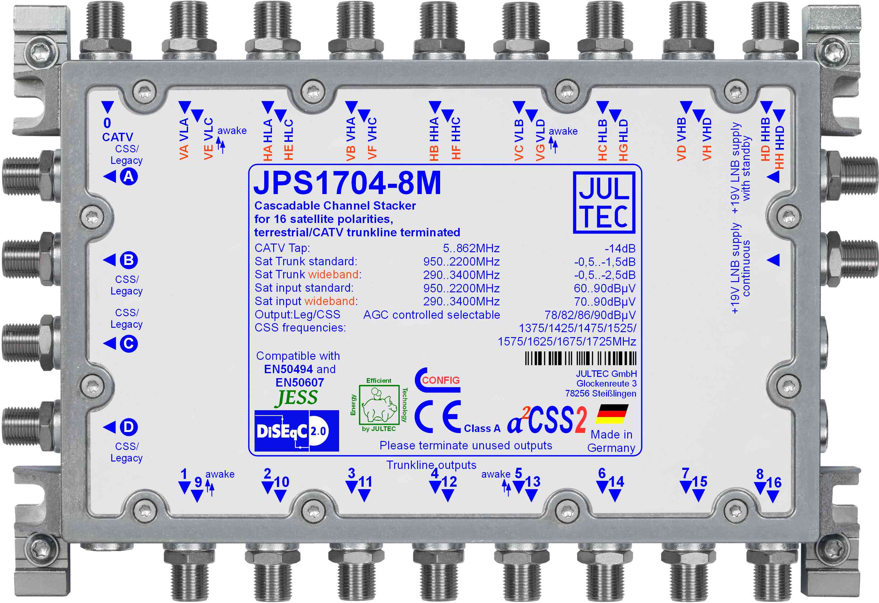 JPS1704-8M Einkabelumsetzer für 4(8) Satelliten, kaskadierbar
